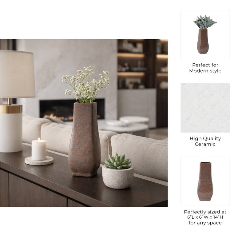 Decorative Vase - Brown/Red Ceramic Modern Flared