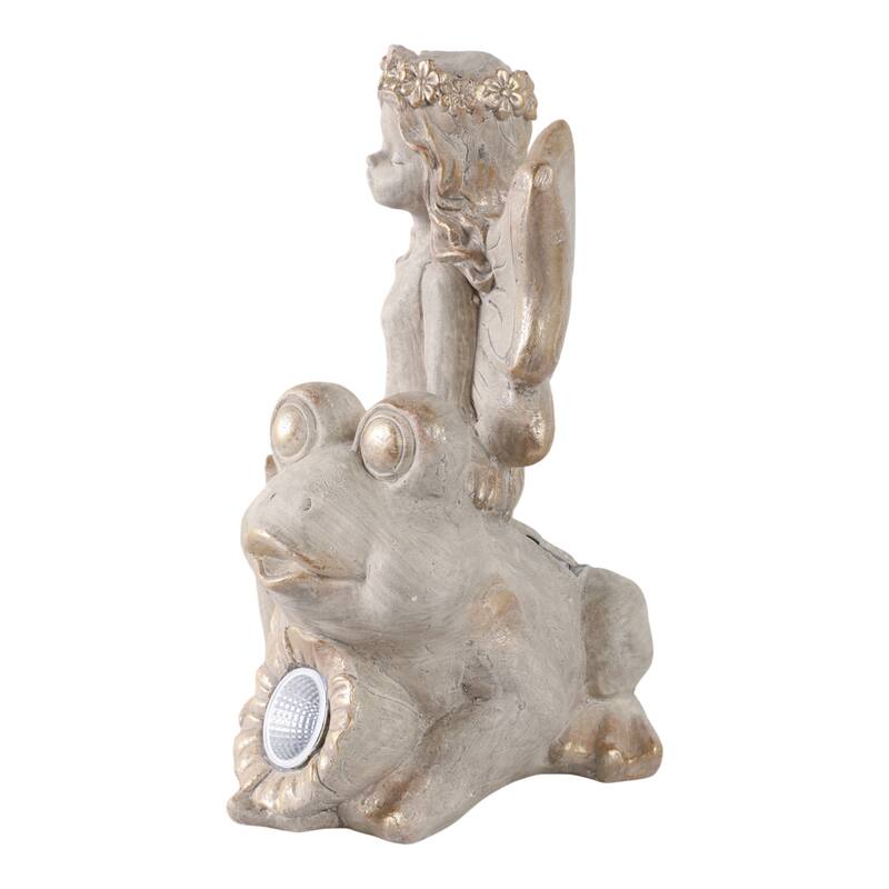 Resin Garden Statuary Fairy Sculpture Glass Orb on Tree Stump