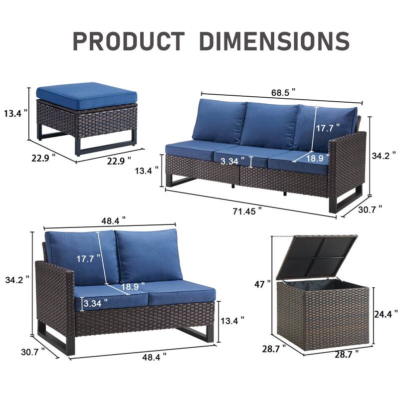 Gymojoy 5 Person All-Weather Wicker Outdoor Patio Sofa Set With Cushions And Ottoman