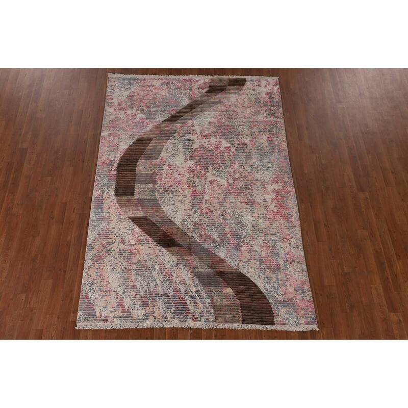 Striped Abstract Oriental Area Rug Handmade Wool Carpet - 5'8" x 7'10"