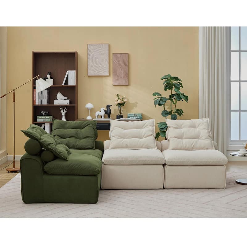 99" Modular Corduroy Sectional Sofa with 8 Pillows & Armless Design