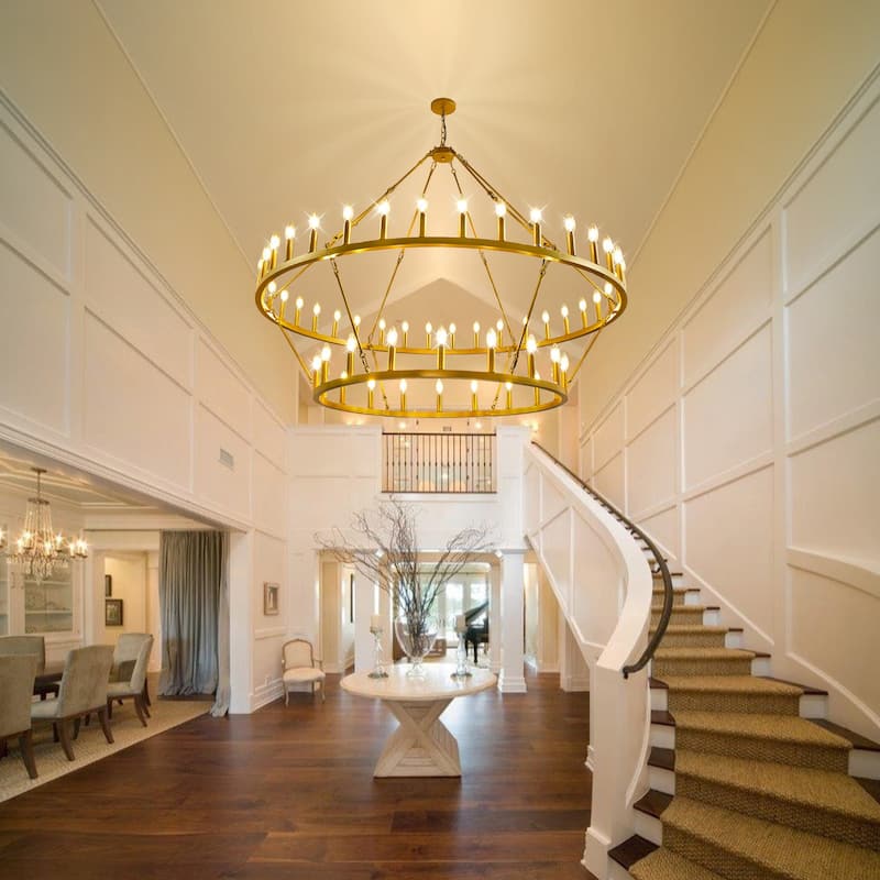 59.84'' 54-Lights Candle Dimmable Two Tiers Wagon Wheel Chandeliers - Gold