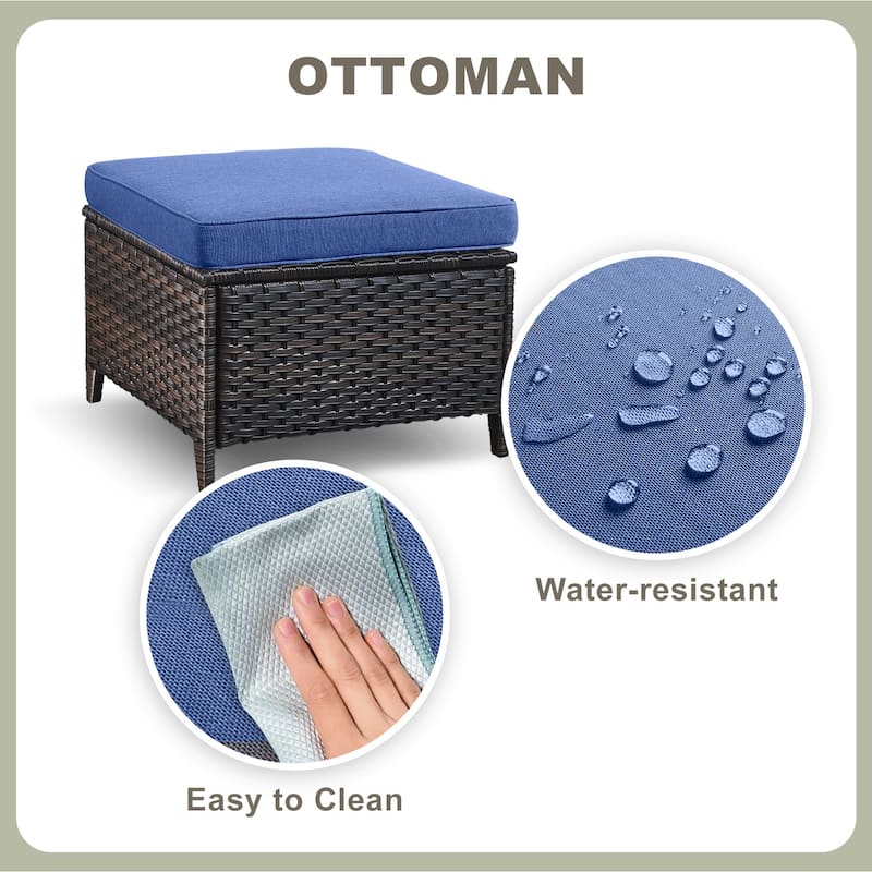 Pocassy Outdoor cushioned Wicker Footstool Ottomans