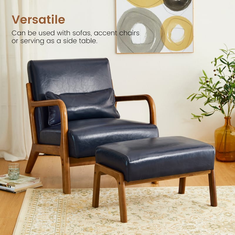 Glitzhome 30.75"H Mid-Century Modern PU Leather Armchair Accent Chair with Pillow - 25.75"W x 33.75"D x 30.75"H