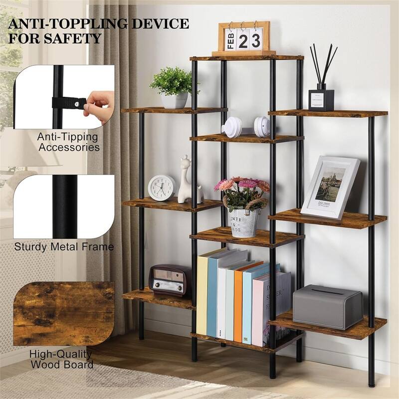 4 Tier Bookshelf Small Triple Wide Bookcase for Books - 37"D x 7.8"W x 41.7"H