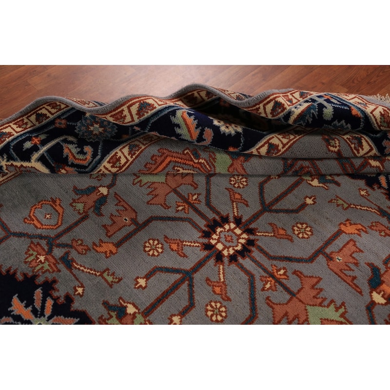 Gray Blue Geometric Kazak Indian Area Rug Handmade Wool Carpet - 7'10"x 9'11"