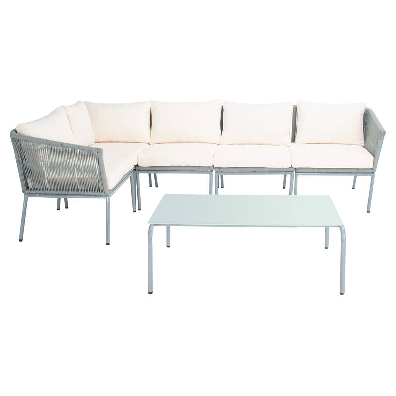 SAFAVIEH Remsin Rope Outdoor Sectional Living Set - 39"W x 26"D x 15"H - Grey/Beige