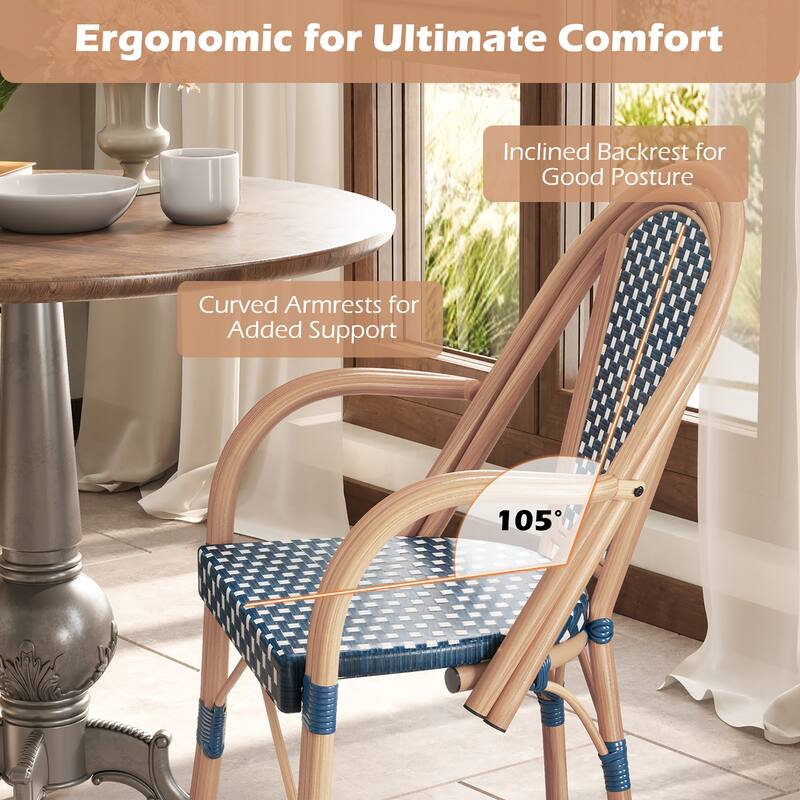 Gymax Outdoor French Bistro Chairs 2 PCS w/ Armrests Galvanized Metal