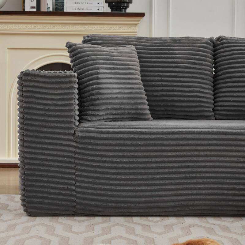 Modular Sectional Sofa with L-Shape Chaise, Oversized Corduroy Upholstered Cloud Sofa, Deep Seat Sofa with 2 Throw Pillows