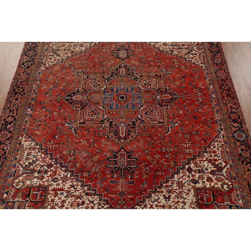 Geometric Heriz Persian Antique Area Rug Handmade Wool Carpet - 10'0"x 13'2"