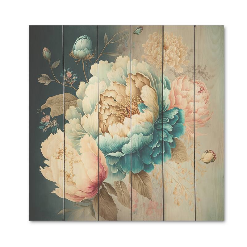 Designart 'Multi-Color Blooming Flowers III' Floral Wood Wall Art - Natural Pine Wood