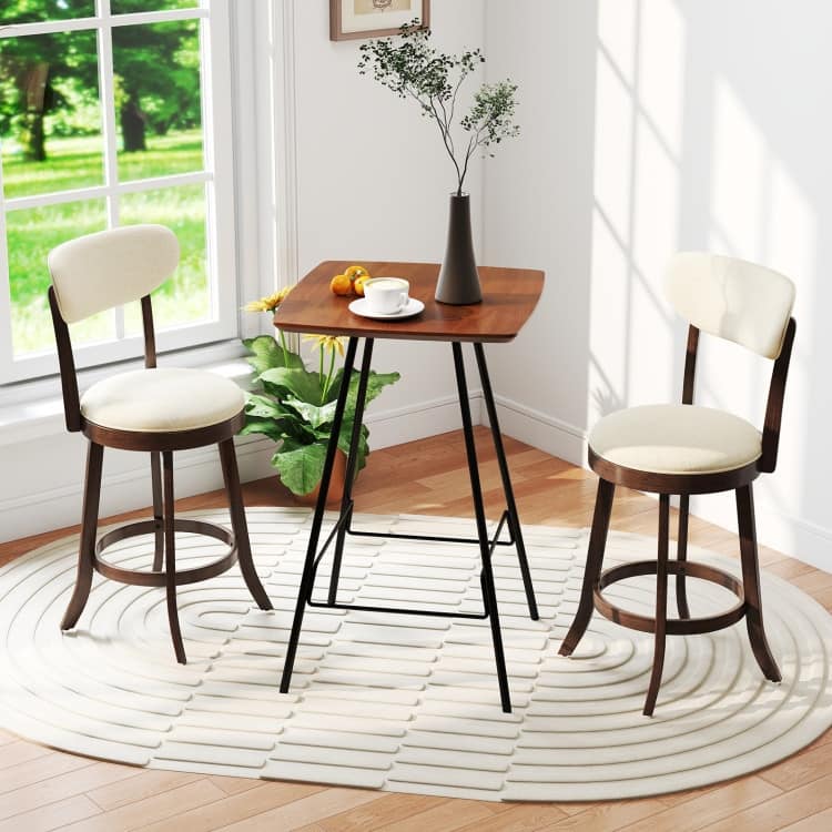 Set of 2 Counter Height Swivel Bar Stools – 25.5" Seat Height, 360° Rotating Linen Upholstered Chairs - 18" x 18.5" x 39"