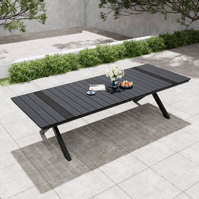 Pellebant Aluminum Rectangular Outdoor Patio Dining Table with Umbrella Hole - 118.1in-Black