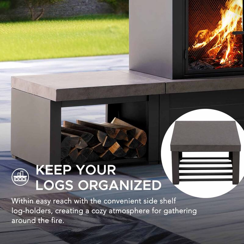 Sunjoy Outdoor Wood Burning with Chimney, Log Holders, Fireplace Tool, and PVC Cover