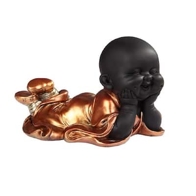 Q-Max 7"H Little Buddhist Monk in Golden and Black Statue Feng Shui Decoration Religious Figurine