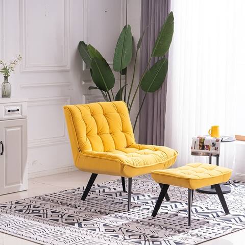 Modern Yellow Accent Leisure Chair With Ottoman Black Metal Legs