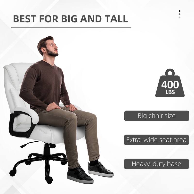Modern Office Chair PU Leather Ergonomic Office Chair with Adjustable Height Wide Seat and Swivel Wheels, for Office, White