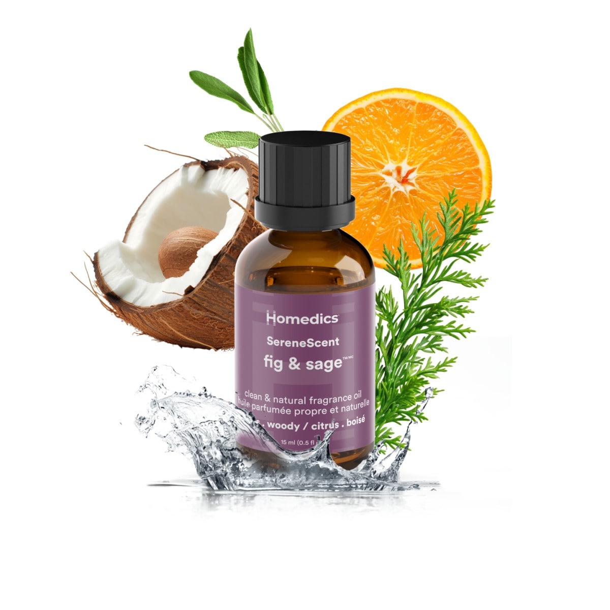 Homedics SereneScent™ Fig & Sage 15 mL Premium Fragrance Oil | Made for ARMH‑680 Waterless Diffuser - N/A