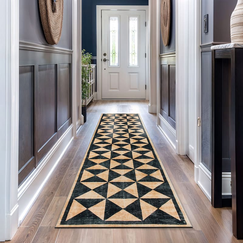 World Rug Gallery Geometric Diamond Washable Non Slip Area Rug - Natural - 2'x10' Runner