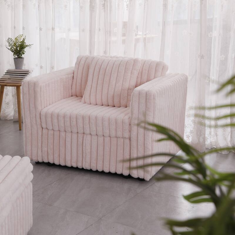 44.9" Plush Modular Sofa Single, Light Pink, Metal Frame, Free Combination