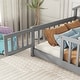 preview thumbnail 4 of 4, Twin House Shaped Bedside Floor Bed with Guardrails, Slats, with Door,Grey