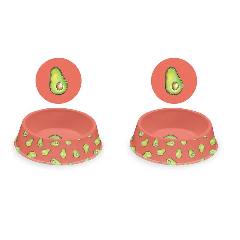 Abode Homewares Fun Food Melamine Avocado Pet Bowl - Coral - Set of 2
