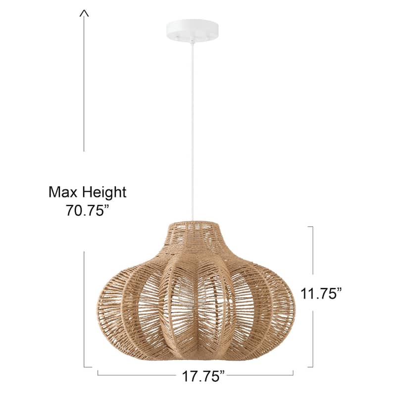 Handwoven Paper Rope and Metal Ceiling Pendant Lamp - 17.7"L x 17.7"W x 11.8"H