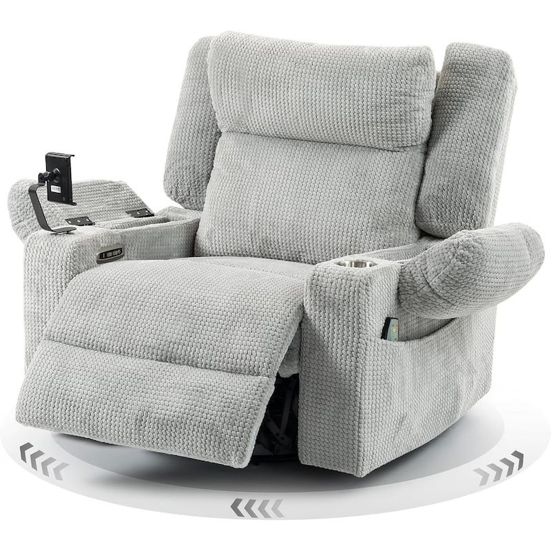 270° Swivel Velvet Recliner, Extra Wide Power Recliner Chair w/Heat Massage - USB & Type C Charging Port