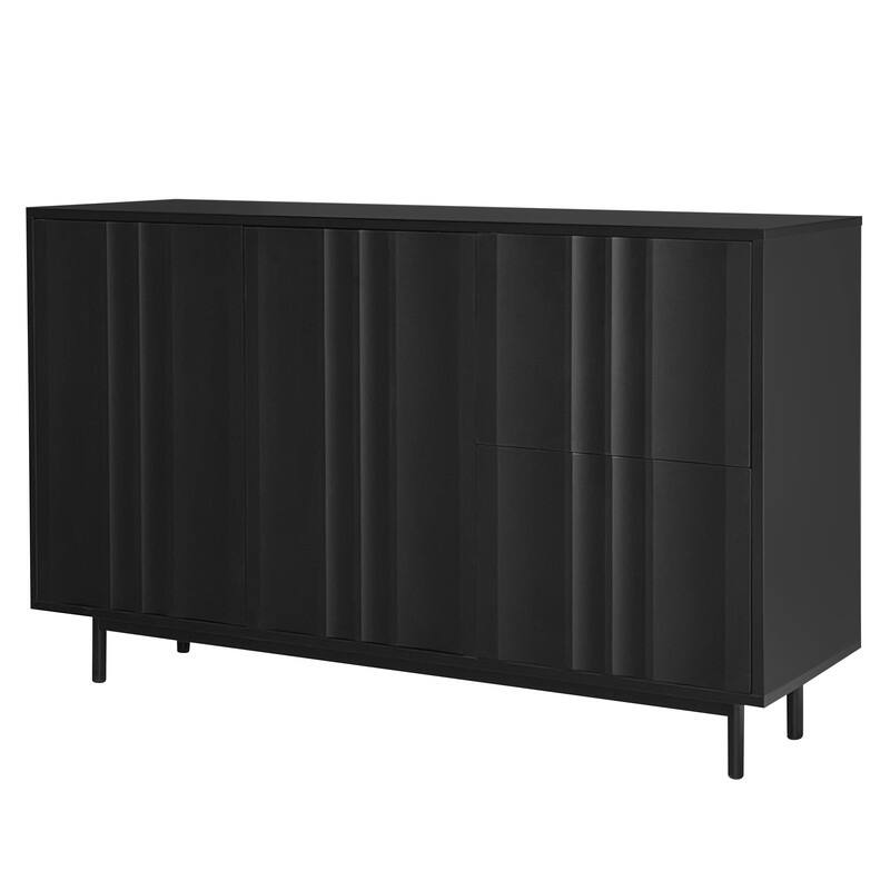 Wave Pattern Buffet Storage Cabinet with 2 Doors and 2 Drawers, Sideboard Cabinet Table with Adjustable Shelf