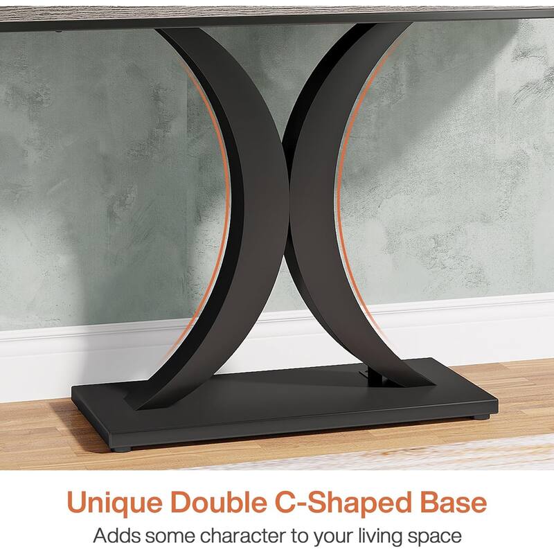 Wood Narrow Console Table with Geometric Base - 39.4" L x 11.8" D x 32.7" H