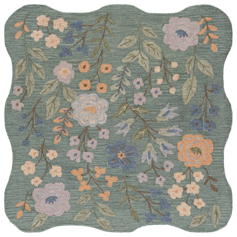 SAFAVIEH Handmade Jardin Mitrita Shabby Elegance Wool Rug - 6' Square - Grey/Sage