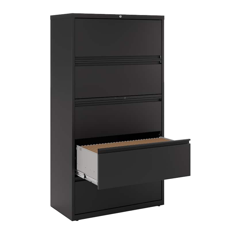 Hirsh 36-in Wide HL10000 Series 5 Drawer Lateral File Cabinet with Posting Shelf and Roll-Out Binder Storage, White