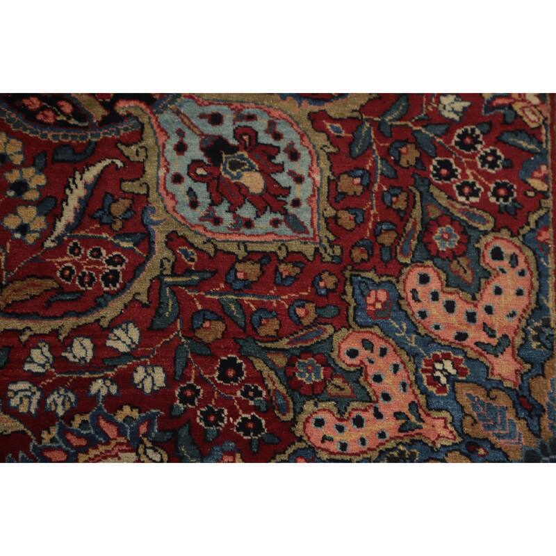 Hand Knotted Oriental 100% Wool Carpet Traditional Floral Navy Blue & Blues Tabriz Area Rug - 11' 7'' X 7' 9''