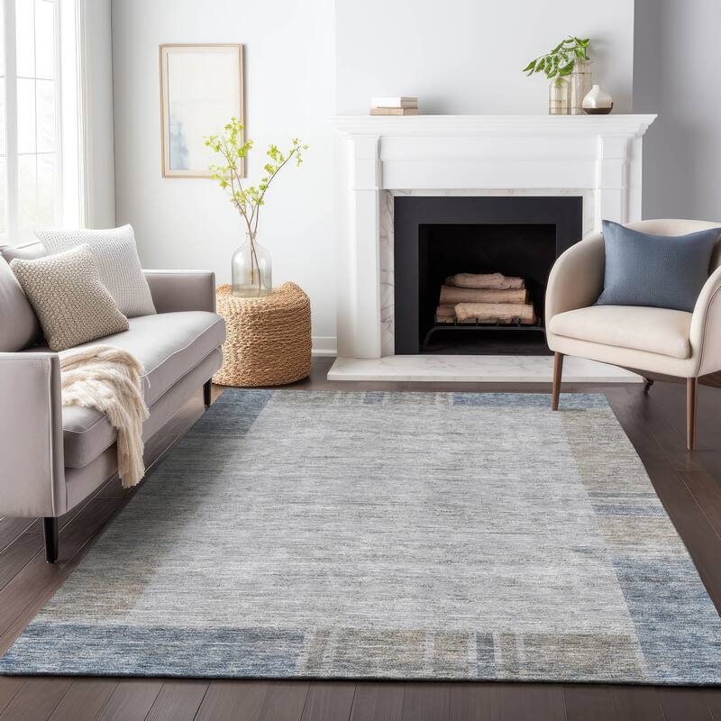 Premium Washable Super Soft Modern Border Mayfield Rug - Taupe - 9' x 12' - Rectangle