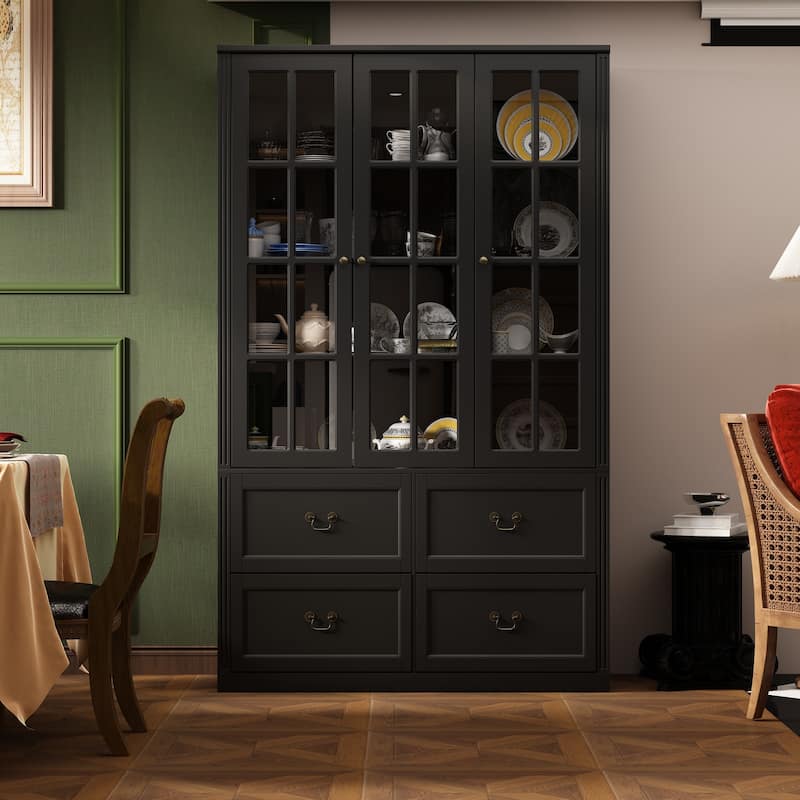 78.7"H Combo Glass Doors Display Cabinet Wooden Bookshelf Organizer