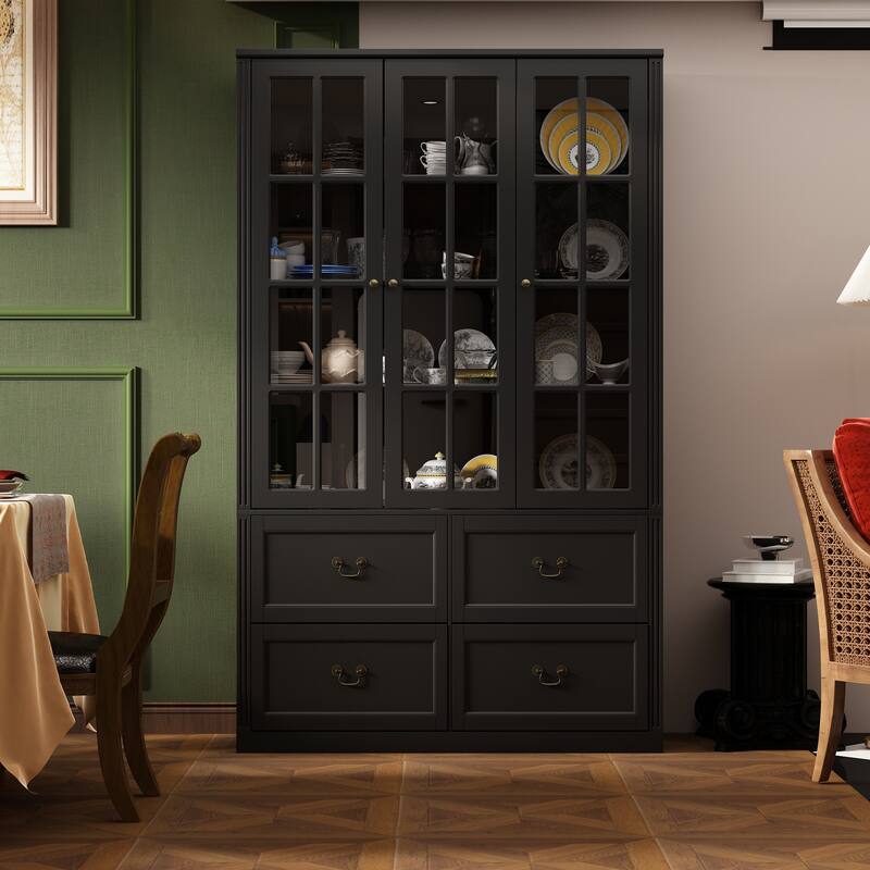 China Cabinet Tempered Glass Doors Storage Cabinet White Tall Bookcase