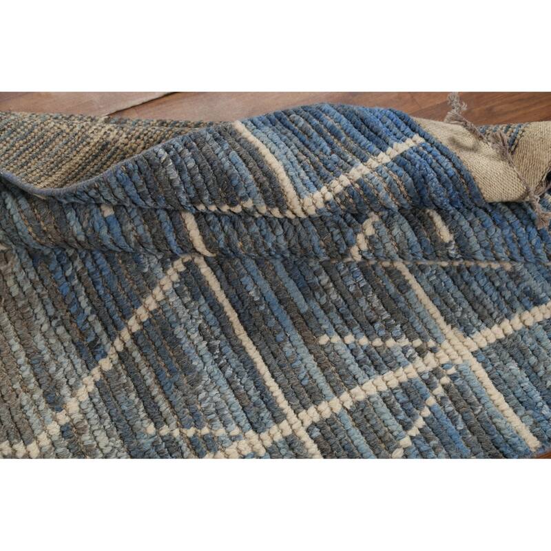 Striped Blue Moroccan Oriental Area Rug Handmade Wool Carpet - 3'10"x 6'9"