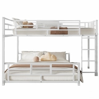 Twin over Full Size L-shaped Metal Bunk Bed