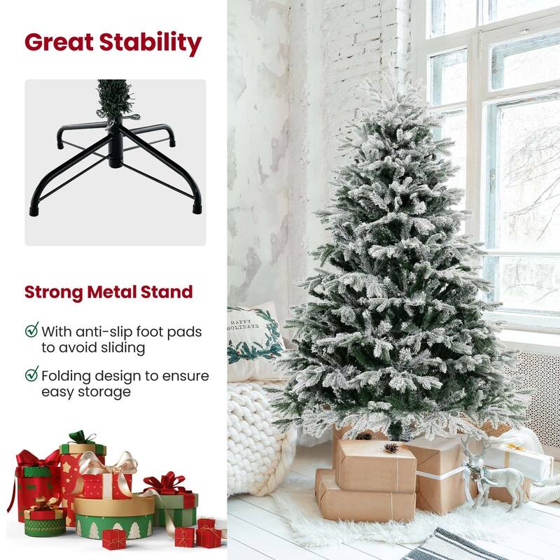 Costway 4.5 FT/6FT/7FT Pre-Lit Christmas Tree Snow Flocked Hinged Xmas