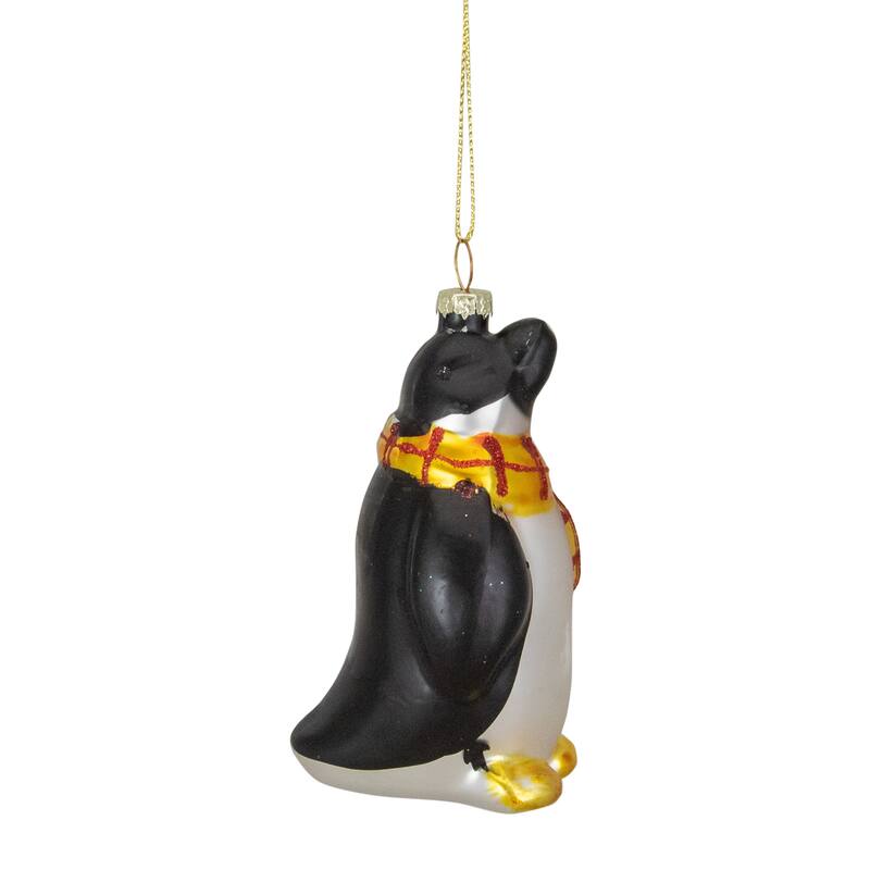 Glass Penguin Christmas Ornament - 3.75" - Black, White and Yellow
