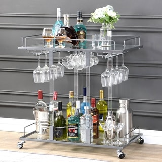 Hausfame Home Bars Cart Glass Metal Chrome Clear Modern Wine Rack - N/A