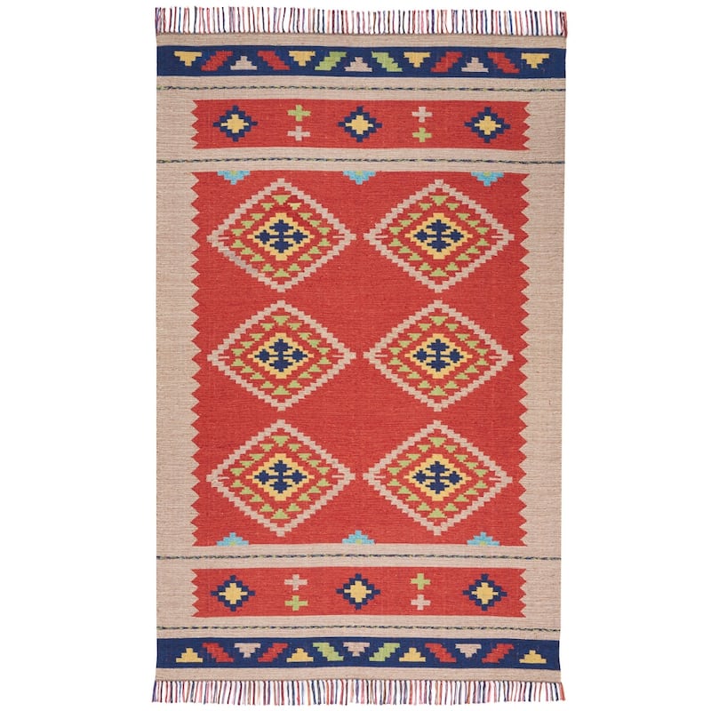 Fuge Southwestern Woven Low Pile with Fringe Area Rug By HomeRoots - 84' X '60' X '0.25