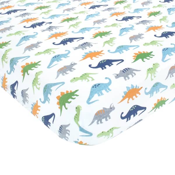 slide 1 of 1, Hudson Baby Infant Boy Cotton Fitted Crib Sheet, Dinosaurs, One Size - Dinosaurs - One Size One Size - Dinosaurs
