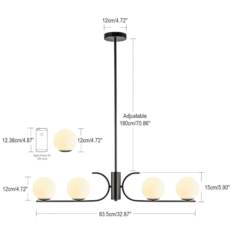 Starsky 4-Light Modern Linear Chandelier with Globe Glass for Kitchen Island