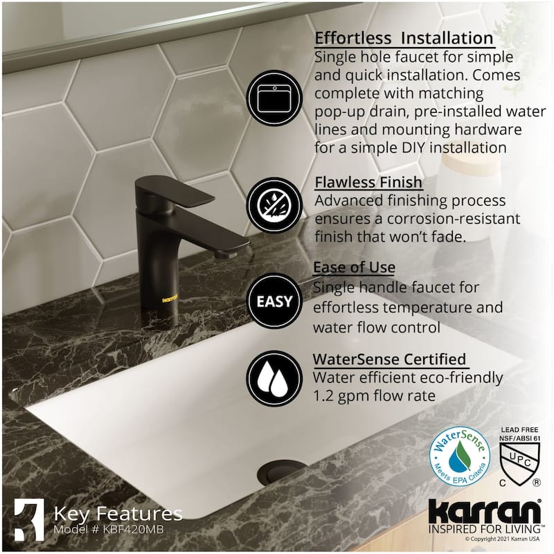 Karran USA KBF420 Kayes 1.2 GPM Single Hole Bathroom Faucet with