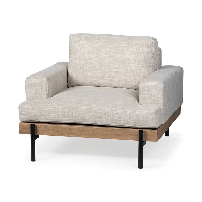 Colburne I Beige Fabric w/ Light Brown Solid Wood & Black Iron Frame Accent Chair - 40.5"W x 40.5"D x 32.2"H - 40.5"W x 40.5"D x 32.2"H - Beige