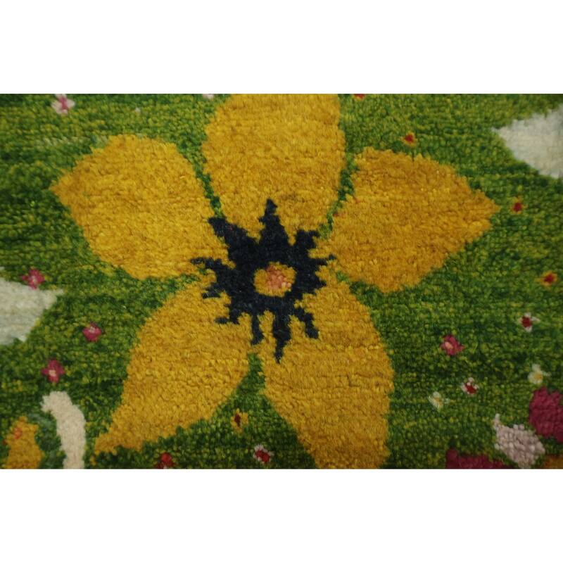 Hand Knotted Oriental 100% Wool Carpet Modern All-Over Green Gabbeh Area Rug - 11' 4'' X 7' 0''
