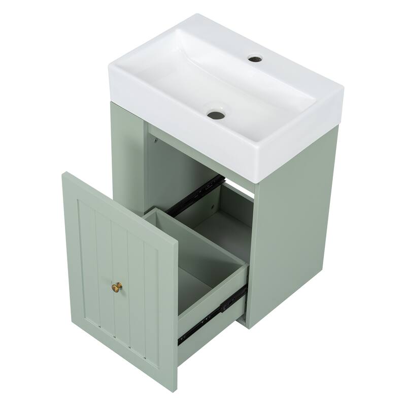20-Inch Bathroom Vanity with Ceramic Sink, MDF Storage Cabinet with Drawer, Side Shelf & Golden Handle