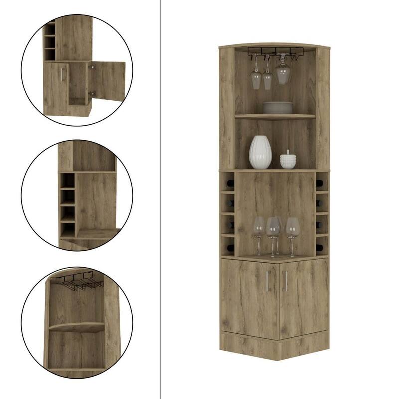Bar Cabinet Papprika, 8 Wine Cubbies, Double Door, Dark Brown Finish,High quality and durable