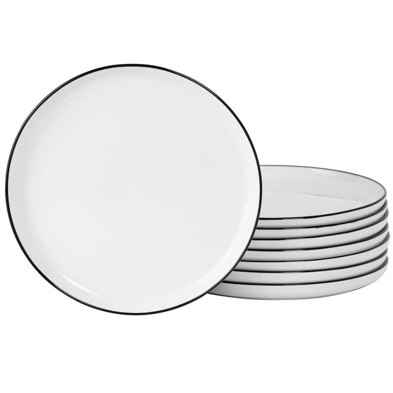 Gibson Home Oslo 8 Piece Porcelain Dinner Plate Set - Black Rim